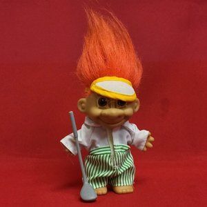 Russ Troll Doll Golfer Green Stripe Pants Orange Hair Brown Eyes